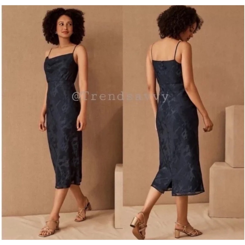 Hutch Midi Dress Women Size 14 Navy Blue New Floral Burnout Cowl Neck Spaghetti